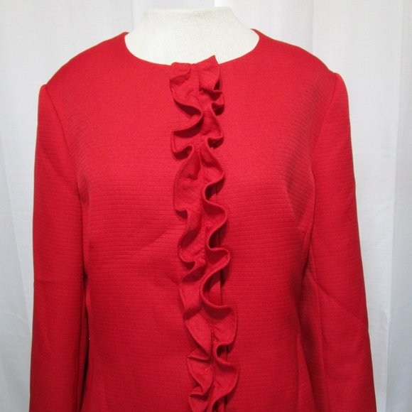 Vintage NYP Suits Red Dress Suit Set Skirt and Jacket Size 14 Long Sleeve Career - Picture 2 of 12